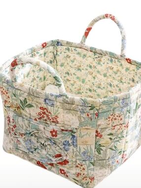 Quilted Floral Storage Basket with Handles